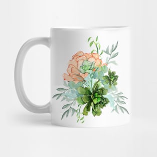 Pretty Peach and Green Succulents Cluster Bouquet Mug